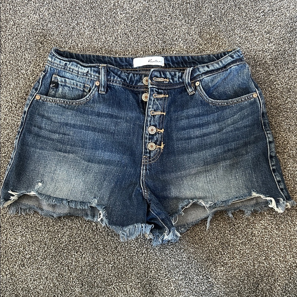 KanCan 9/28 High Rise Medium Blue Distressed Jean Shorts